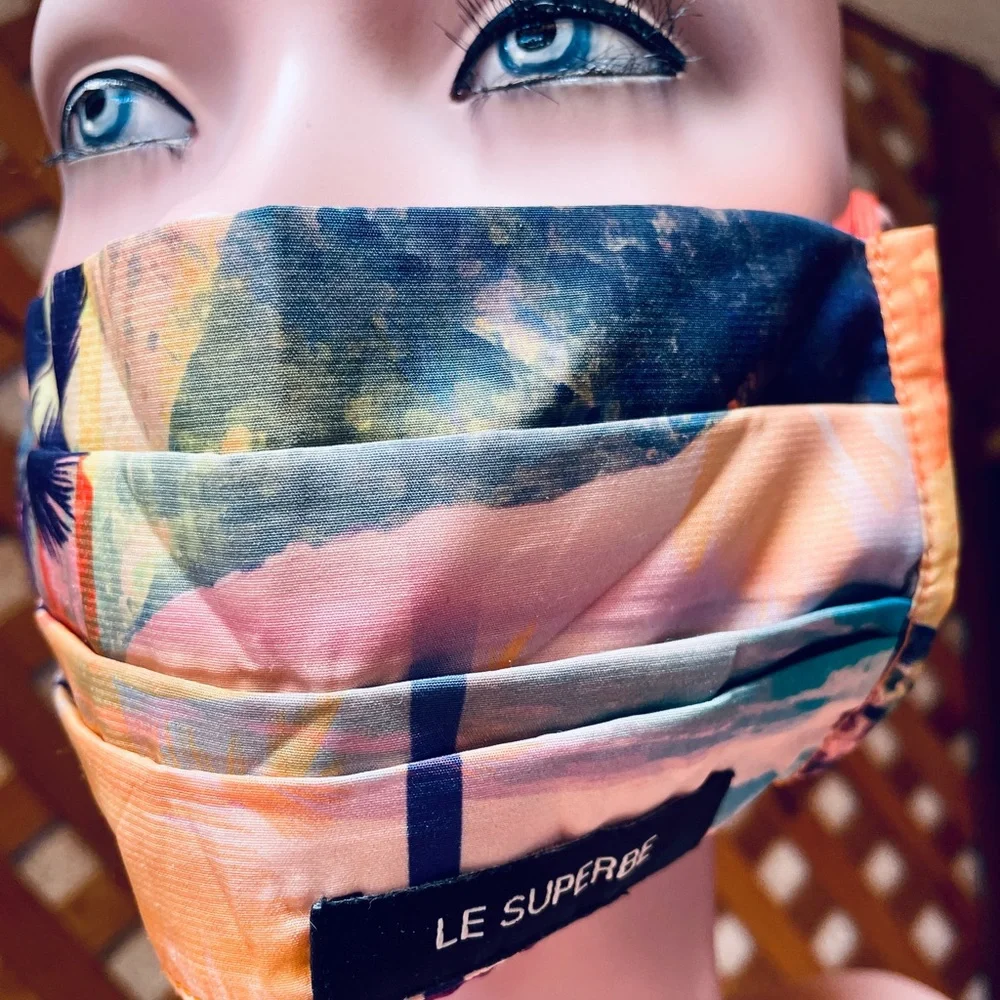 LE SUPERBE Tropical Print REVERSIBLE Fabric FACE MASK O/S